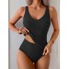 imageEomenie Womens Tankini Swimsuits Ribbed Tummy Control Two Piece Bathing Suits Tie Back High Waisted SwimwearBlack