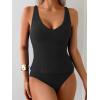 imageEomenie Womens Tankini Swimsuits Ribbed Tummy Control Two Piece Bathing Suits Tie Back High Waisted SwimwearBlack