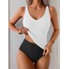 imageEomenie Womens Tankini Swimsuits Ribbed Tummy Control Two Piece Bathing Suits Tie Back High Waisted SwimwearBlack White