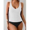 imageEomenie Womens Tankini Swimsuits Ribbed Tummy Control Two Piece Bathing Suits Tie Back High Waisted SwimwearBlack White