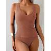 imageEomenie Womens Tankini Swimsuits Ribbed Tummy Control Two Piece Bathing Suits Tie Back High Waisted SwimwearBrown