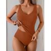 imageEomenie Womens Tankini Swimsuits Ribbed Tummy Control Two Piece Bathing Suits Tie Back High Waisted SwimwearCaramel