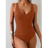 imageEomenie Womens Tankini Swimsuits Ribbed Tummy Control Two Piece Bathing Suits Tie Back High Waisted SwimwearCaramel