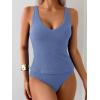 imageEomenie Womens Tankini Swimsuits Ribbed Tummy Control Two Piece Bathing Suits Tie Back High Waisted SwimwearGray Blue