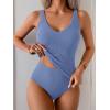 imageEomenie Womens Tankini Swimsuits Ribbed Tummy Control Two Piece Bathing Suits Tie Back High Waisted SwimwearGray Blue
