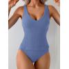 imageEomenie Womens Tankini Swimsuits Ribbed Tummy Control Two Piece Bathing Suits Tie Back High Waisted SwimwearGray Blue