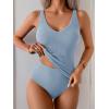 imageEomenie Womens Tankini Swimsuits Ribbed Tummy Control Two Piece Bathing Suits Tie Back High Waisted SwimwearLight Blue