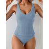 imageEomenie Womens Tankini Swimsuits Ribbed Tummy Control Two Piece Bathing Suits Tie Back High Waisted SwimwearLight Blue