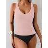 imageEomenie Womens Tankini Swimsuits Ribbed Tummy Control Two Piece Bathing Suits Tie Back High Waisted SwimwearLight Pink Black
