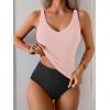 imageEomenie Womens Tankini Swimsuits Ribbed Tummy Control Two Piece Bathing Suits Tie Back High Waisted SwimwearLight Pink Black