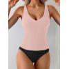 imageEomenie Womens Tankini Swimsuits Ribbed Tummy Control Two Piece Bathing Suits Tie Back High Waisted SwimwearLight Pink Black