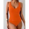 imageEomenie Womens Tankini Swimsuits Ribbed Tummy Control Two Piece Bathing Suits Tie Back High Waisted SwimwearOrange