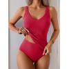 imageEomenie Womens Tankini Swimsuits Ribbed Tummy Control Two Piece Bathing Suits Tie Back High Waisted SwimwearRed