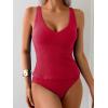 imageEomenie Womens Tankini Swimsuits Ribbed Tummy Control Two Piece Bathing Suits Tie Back High Waisted SwimwearRed