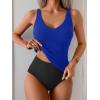 imageEomenie Womens Tankini Swimsuits Ribbed Tummy Control Two Piece Bathing Suits Tie Back High Waisted SwimwearRoyal Blue Black