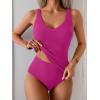 imageEomenie Womens Tankini Swimsuits Ribbed Tummy Control Two Piece Bathing Suits Tie Back High Waisted SwimwearWine Red