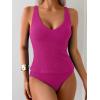 imageEomenie Womens Tankini Swimsuits Ribbed Tummy Control Two Piece Bathing Suits Tie Back High Waisted SwimwearWine Red