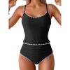 imageEomenie Tankini Swimsuit for Women Tummy Control Ruched Two Piece Bathing Suits High Waisted Shell Stitch SwimwearBlack