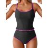 imageEomenie Tankini Swimsuit for Women Tummy Control Ruched Two Piece Bathing Suits High Waisted Shell Stitch SwimwearBlackhot Pink