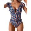 imageEomenie Womens One Piece Swimsuit Tummy Control Bathing Suit Cutout Ruffle Slimming Swim SuitNavy Blue Print