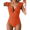 imageEomenie Womens One Piece Swimsuit Tummy Control Bathing Suit Cutout Ruffle Slimming Swim SuitOrange