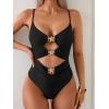 imageEomenie One Piece Swimsuit for Women Ring Linked Monokini Sexy Bathing Suit Cutout Swim SuitBlack and Golden Metal