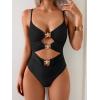 imageEomenie One Piece Swimsuit for Women Ring Linked Monokini Sexy Bathing Suit Cutout Swim SuitBlack and Golden Metal