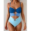 imageEomenie One Piece Swimsuit for Women Ring Linked Monokini Sexy Bathing Suit Cutout Swim SuitBlue Color Block