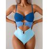 imageEomenie One Piece Swimsuit for Women Ring Linked Monokini Sexy Bathing Suit Cutout Swim SuitBlue Color Block