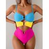 imageEomenie One Piece Swimsuit for Women Ring Linked Monokini Sexy Bathing Suit Cutout Swim SuitBlue Yellow Hot Pink