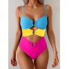imageEomenie One Piece Swimsuit for Women Ring Linked Monokini Sexy Bathing Suit Cutout Swim SuitBlue Yellow Hot Pink
