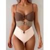 imageEomenie One Piece Swimsuit for Women Ring Linked Monokini Sexy Bathing Suit Cutout Swim SuitBrown Color Block