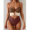 imageEomenie One Piece Swimsuit for Women Ring Linked Monokini Sexy Bathing Suit Cutout Swim SuitDark Brown Color Block