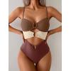 imageEomenie One Piece Swimsuit for Women Ring Linked Monokini Sexy Bathing Suit Cutout Swim SuitDark Brown Color Block