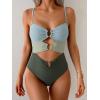 imageEomenie One Piece Swimsuit for Women Ring Linked Monokini Sexy Bathing Suit Cutout Swim SuitGreen Color Block