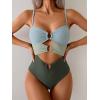 imageEomenie One Piece Swimsuit for Women Ring Linked Monokini Sexy Bathing Suit Cutout Swim SuitGreen Color Block
