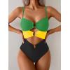 imageEomenie One Piece Swimsuit for Women Ring Linked Monokini Sexy Bathing Suit Cutout Swim SuitGreen Yellow Black