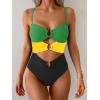 imageEomenie One Piece Swimsuit for Women Ring Linked Monokini Sexy Bathing Suit Cutout Swim SuitGreen Yellow Black