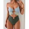imageEomenie One Piece Swimsuit for Women Ring Linked Monokini Sexy Bathing Suit Cutout Swim SuitGrey Blue and Green