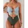 imageEomenie One Piece Swimsuit for Women Ring Linked Monokini Sexy Bathing Suit Cutout Swim SuitGrey Blue and Green
