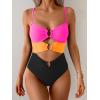 imageEomenie One Piece Swimsuit for Women Ring Linked Monokini Sexy Bathing Suit Cutout Swim SuitHot Pink Orange Black