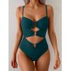 imageEomenie One Piece Swimsuit for Women Ring Linked Monokini Sexy Bathing Suit Cutout Swim SuitPeacock Green