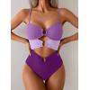 imageEomenie One Piece Swimsuit for Women Ring Linked Monokini Sexy Bathing Suit Cutout Swim SuitPurple Color Block