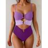 imageEomenie One Piece Swimsuit for Women Ring Linked Monokini Sexy Bathing Suit Cutout Swim SuitPurple Color Block