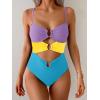 imageEomenie One Piece Swimsuit for Women Ring Linked Monokini Sexy Bathing Suit Cutout Swim SuitPurple Yellow Blue