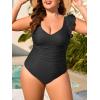imageEomenie Plus Size Swimsuit for Women Tummy Control Ruched One Piece Bathing Suit Slimming V Neck Ruffle SwimwearBlack