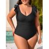imageEomenie Plus Size Swimsuit for Women Tummy Control Ruched One Piece Bathing Suit Slimming V Neck Ruffle SwimwearBlack