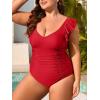 imageEomenie Plus Size Swimsuit for Women Tummy Control Ruched One Piece Bathing Suit Slimming V Neck Ruffle SwimwearRed