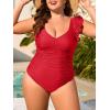 imageEomenie Plus Size Swimsuit for Women Tummy Control Ruched One Piece Bathing Suit Slimming V Neck Ruffle SwimwearRed