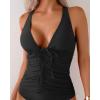imageEomenie V Neck Tankini Top for Women Drawstring Tie Back Bathing Suit Tummy Control Swimwear No Bottom Top OnlyBlack